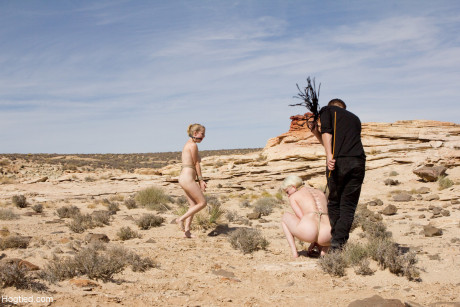 Hot blondes Penny Pax & Cherry Torn get paraded nude & tied up in the desert - #687408