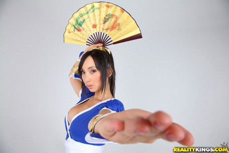 Chinese solo model releases her large titties from her cosplay costume - #621419