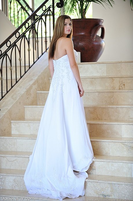 Busty glamorous amateur Danielle models wedding gown indoors & by the pool - Image 2 of 16  in Outdoor category   featuring Danielle 