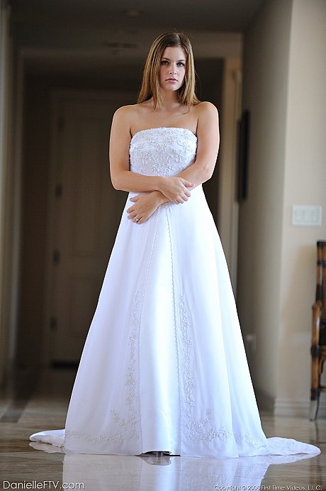 Busty glamorous amateur Danielle models wedding gown indoors & by the pool - Image 6 of 16  in Outdoor category   featuring Danielle 