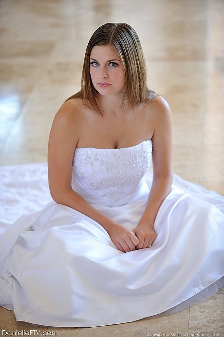Busty glamorous amateur Danielle models wedding gown indoors & by the pool - Image 11 of 16  in Outdoor category   featuring Danielle 