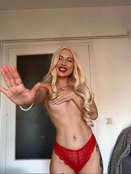 Petite yellow-haired Palm Stesha VIP shows her small boobies while modelling undies - Image 6 of 11  in Model category   featuring Palm Stesha VIP 