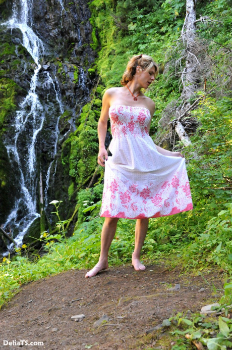 Beautiful cute Delia by waterfall erect under her dress - #12991