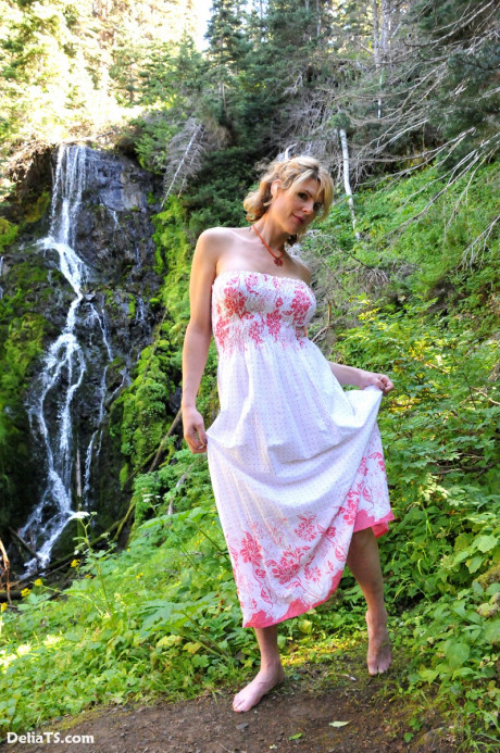 Beautiful cute Delia by waterfall erect under her dress - #12992