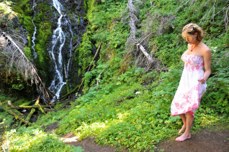 Beautiful cute Delia by waterfall erect under her dress - #12994