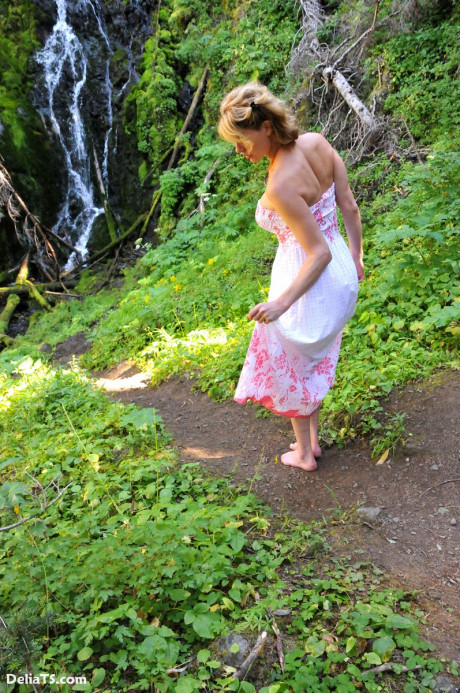 Beautiful cute Delia by waterfall erect under her dress - #12995