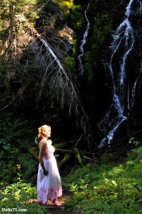 Beautiful cute Delia by waterfall erect under her dress - #13007