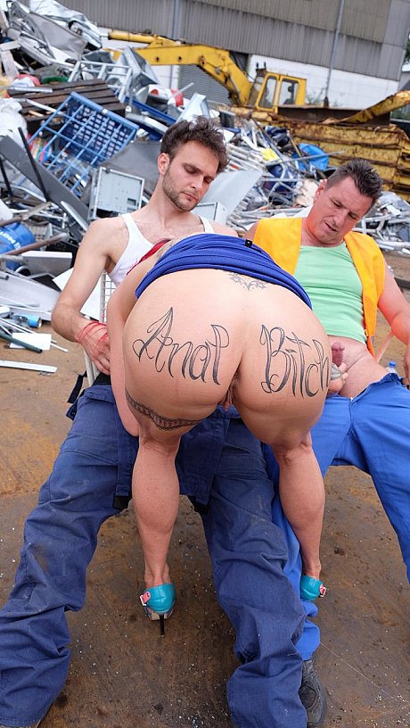 Ginger Head MILF with tattoos and fake boobies gets fucked in a junk yard 3some - Image 11 of 21  in Outdoor category   featuring Julia Exclusiv 