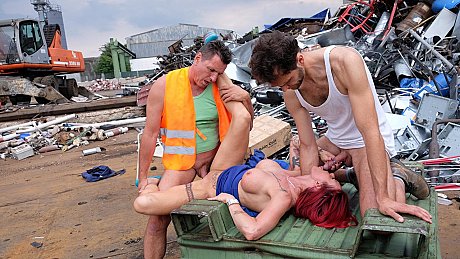 Ginger Head MILF with tattoos and fake boobies gets fucked in a junk yard 3some - Image 13 of 21  in Outdoor category   featuring Julia Exclusiv 