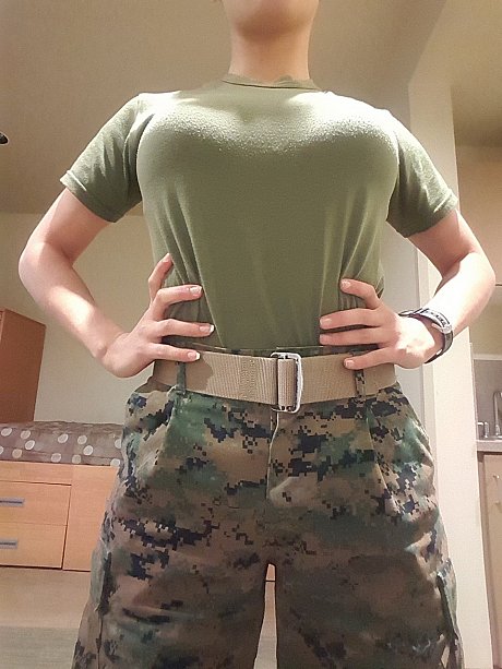 Hot babe with humongous juggs doffs her military uniform and poses in a solo - Image 10 of 15  in Close Up category  