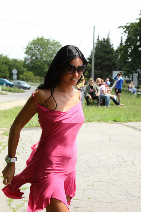 Brunette Czech Ashley Bulgari strips in public & exposes her hot tanned body - #798620