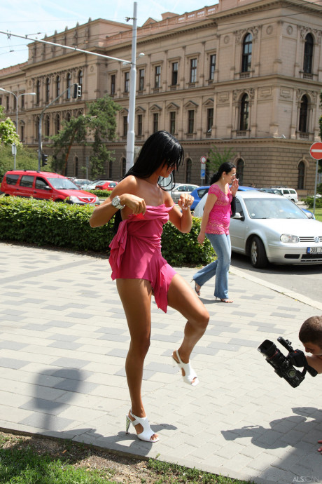 Brunette Czech Ashley Bulgari strips in public & exposes her hot tanned body - #798628