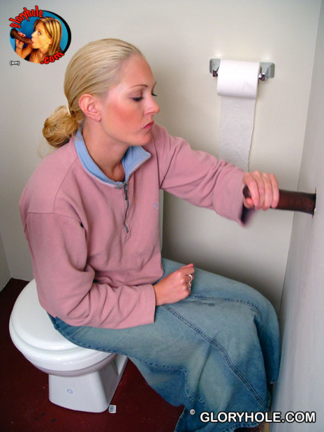 Blondy girl girlfriend lady Jamie sits on the toilet and swallows a ebony gloryhole rod - #436534