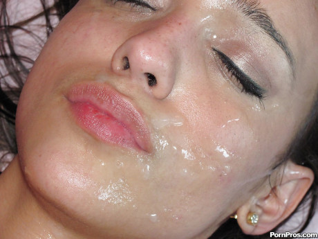 Latina whore gf chick Melanie Rios giving deepthroat blowjob before cumshot on stunning cute face - #662622