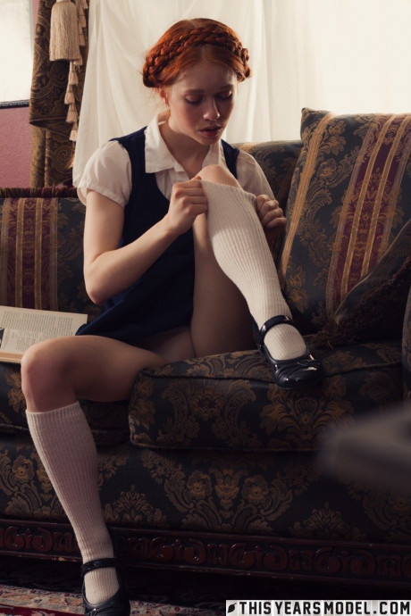 Young teen looking red hair Dolly Little gets nude in white socks and Mary Jane's - #533252