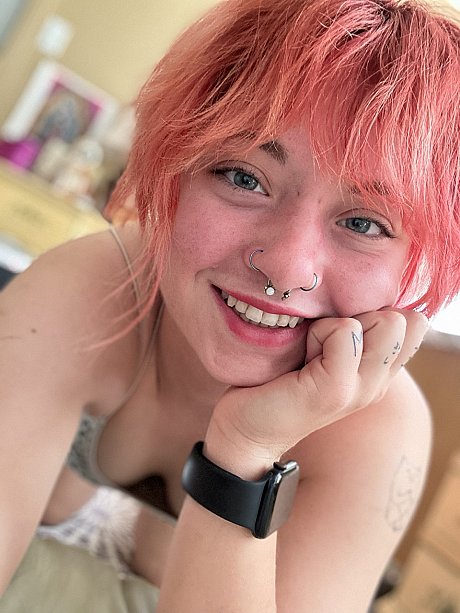 Pink-haired amateur whore ginger head Abby poses dressed up in the mirror - Image 12 of 12  in Amateur category  