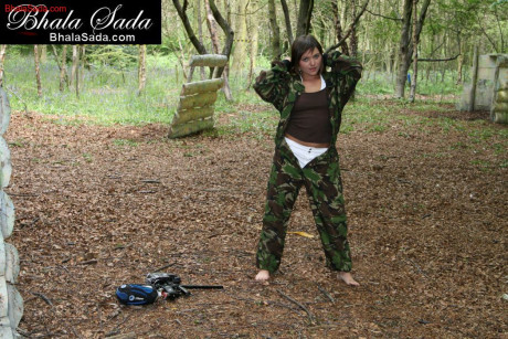 Wild older army woman Bhala Sada peels off her uniform outdoors - #868586
