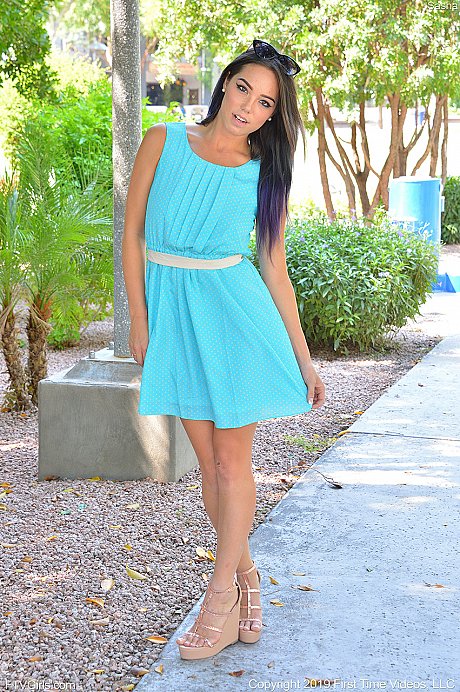 Ravishing babe Sasha hikes her dress and reveals her delicious twat in public - Image 6 of 20  in Outdoor category   featuring Sasha 