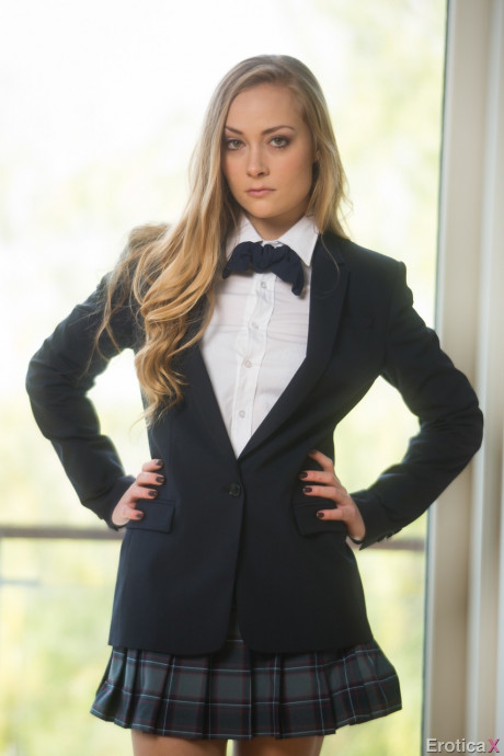 Petite tattooed schoolgirl Sadie Blair strips and poses seductively - #1167420