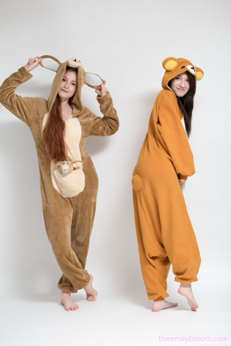 Sweet young young Emily and her pal doff their onsies to show hot asses nude - #448461