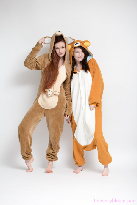 Sweet young young Emily and her pal doff their onsies to show hot asses nude - #448462