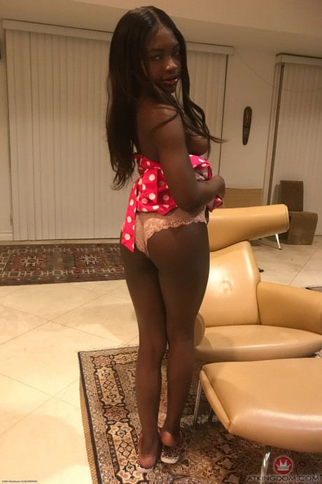 Little Afro-American young Noemie Bilas shows her tits & choco holes in a solo - #233432