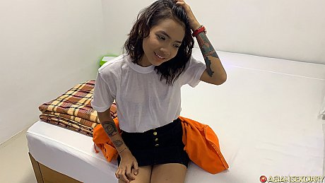 Lovely amateur whore Emelyn stripping and exposing her inked body in a solo - Image 3 of 20  in Teen category   featuring Emelyn 