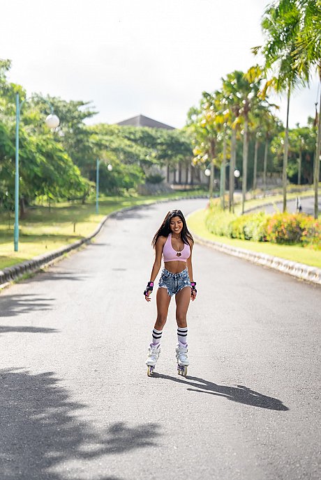 Hot Tita Sahara roller skates in pretty behind shorts & poses in a hot dress - Image 2 of 20  in Model category   featuring Tita Sahara 