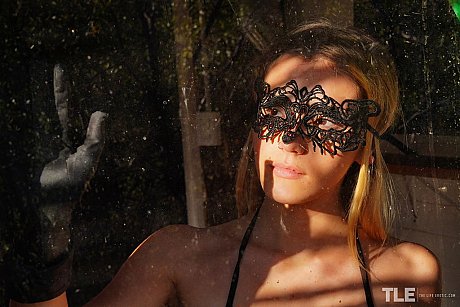 Lovely young Stefany takes off a masquerade mask in a revealing bodystocking - Image 1 of 16  in Pussy category   featuring Stefany 