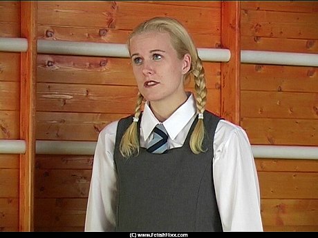 Yellow-haired schoolgirl is left with welts after a brutal caning session - Gallery #46796