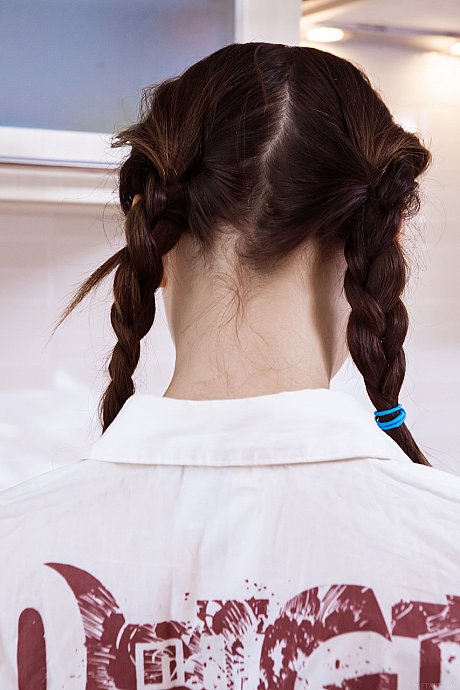 Stunning cute teenie Iva strips down nude in the kitchenette and displays her furry crotch - Image 3 of 20  in Teen category   featuring Iva 