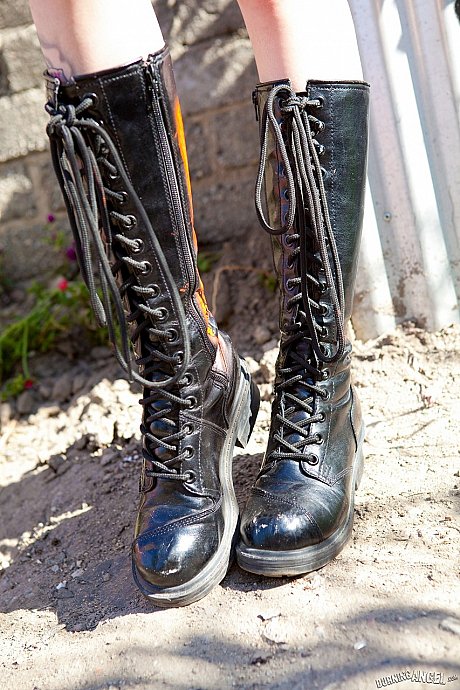 Colorful beauty Krysta Kaos poses unclothed in thong & freak boot outdoors - Image 5 of 17  in Pussy category   featuring Krysta Kaos 