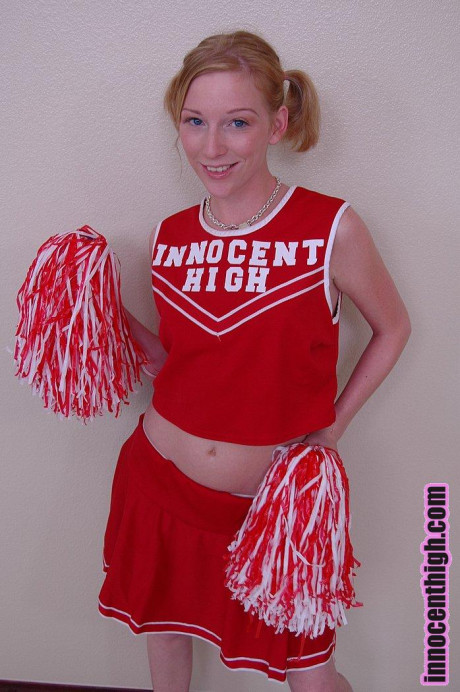 Pigtailed cheerleader Alexa Lynn flashes tiny natural titties and panties - #521119
