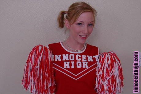 Pigtailed cheerleader Alexa Lynn flashes tiny natural titties and panties - #521124