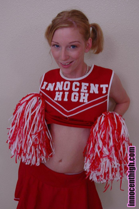 Pigtailed cheerleader Alexa Lynn flashes tiny natural titties and panties - #521125