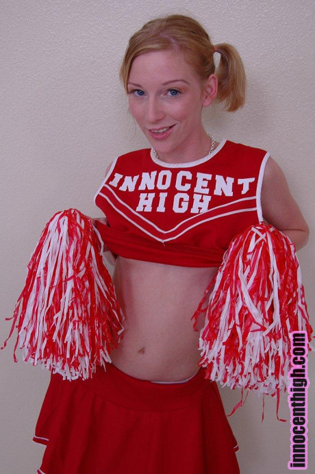 Pigtailed cheerleader Alexa Lynn flashes tiny natural titties and panties - #521126