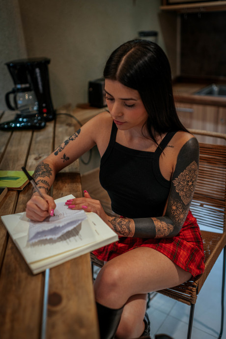 Pretty brunette Mili Pie flashes an upskirt while teasing in miniskirts - #1483084