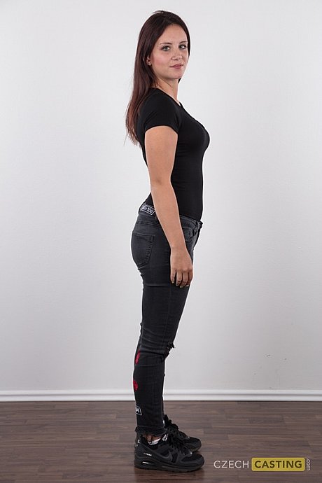 Teen first timer Nikola frees her tan lined body from a T-shirt and jeans - Image 3 of 19  in Close Up category   featuring Nikola 