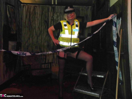 Mature UK policewoman Barby whore sets her boobies free of her uniform - #231801