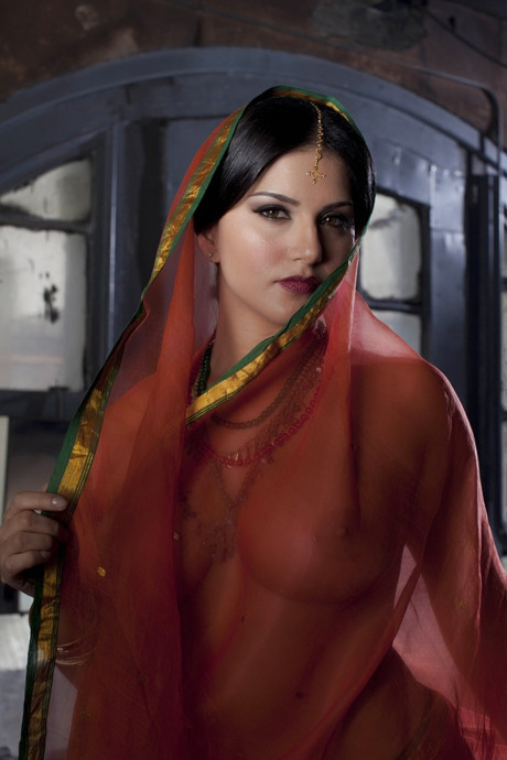 Busty solo bitch GF woman Sunny Leone models solo in see thru Indian attire - #63746