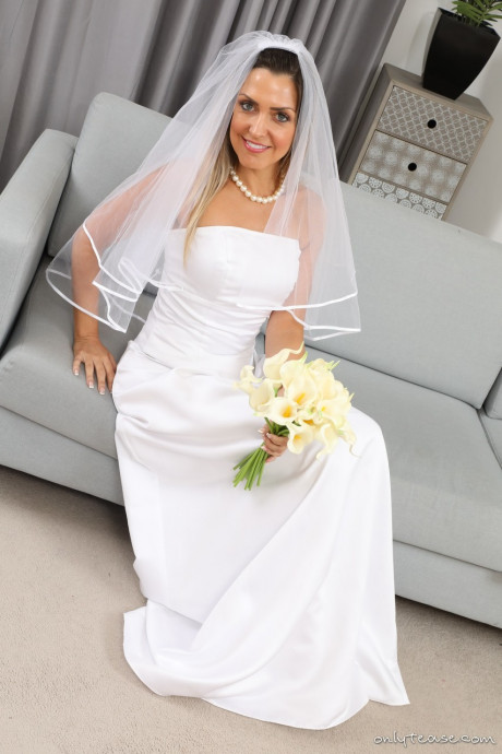 Miss V releases her tiny boobs from her wedding dress during solo action - #686750