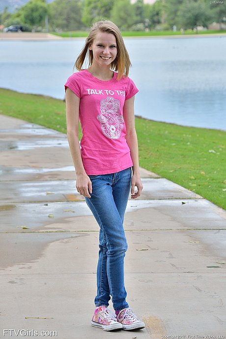 Charming thin young Catarina unveils her tiny melons and yummy clam at the park - Image 1 of 20  in Teen category   featuring Catarina Petrov 