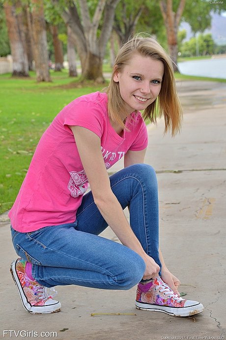 Charming thin young Catarina unveils her tiny melons and yummy clam at the park - Image 4 of 20  in Teen category   featuring Catarina Petrov 