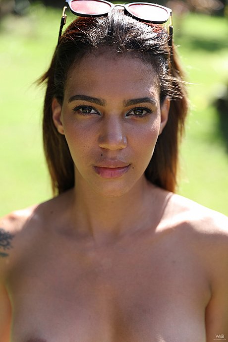 Cute hispanic teenie Abril reveals her pretty melons and tasty muff in the backyard - Image 19 of 21  in Babe category   featuring Abril 