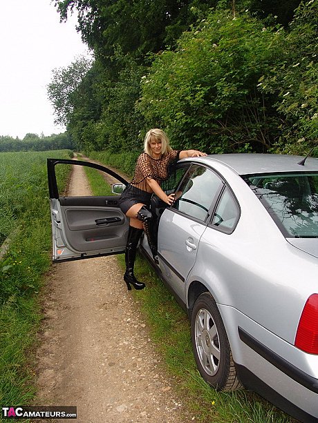 Older broad fine Susi exposes herself in country lane wearing OTK boots - Image 5 of 20  in Close Up category   featuring Sweet Susi 