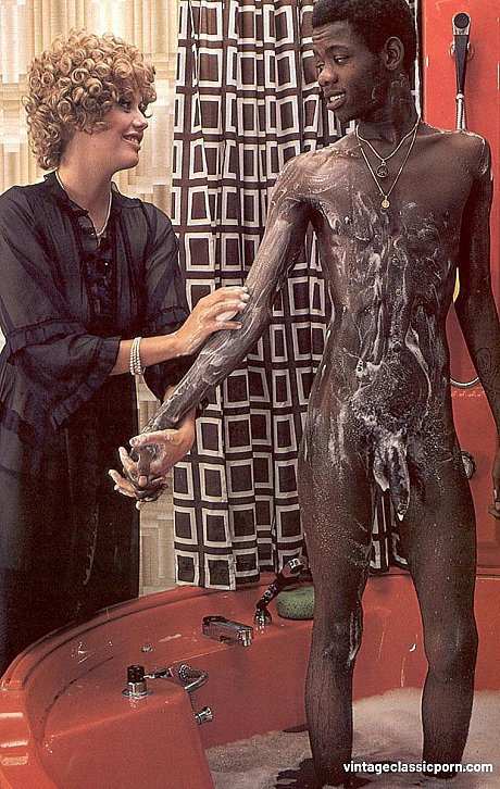 Curly-haired slut woman humps a skinny black stud big rod in a vintage scene - Image 4 of 13  in Big Cock category   featuring Bill The Bull, Louise Frevert 