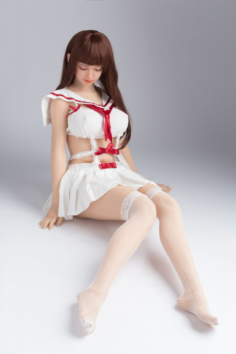 Brunette sex doll Omar teases with her hot legs in white fishnets - #857965