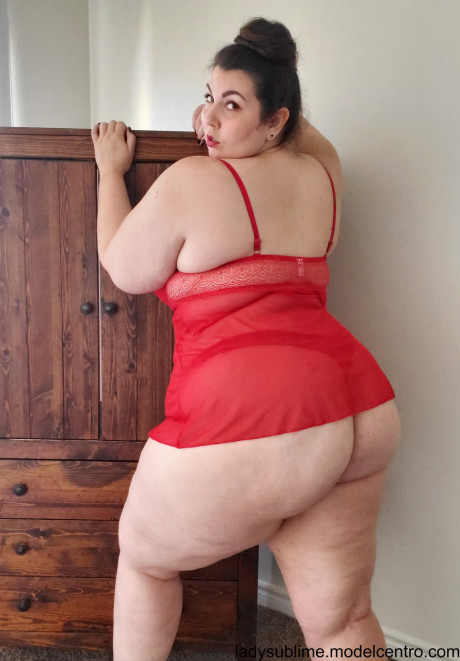Fatty in a red negligee girl girl Sublime flaunts her enormous juggs while blowing a toy - #845278