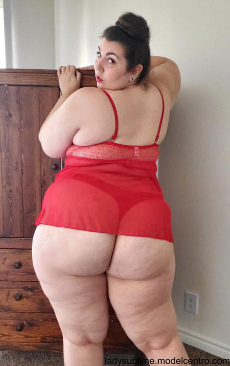 Fatty in a red negligee girl girl Sublime flaunts her enormous juggs while blowing a toy - #845279