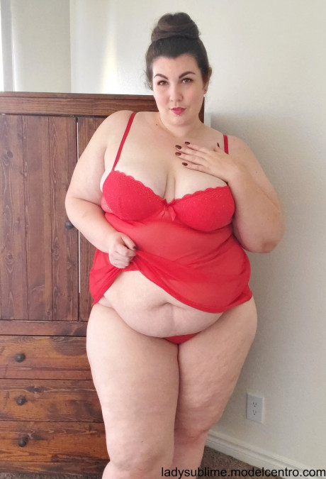 Fatty in a red negligee girl girl Sublime flaunts her enormous juggs while blowing a toy - #845281